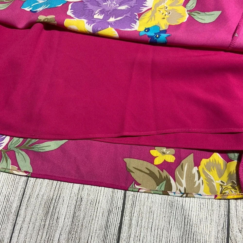 Lauren‎ Ralph Lauren Pink Georgette Multi Floral Flared Skirt Size 16 NWT